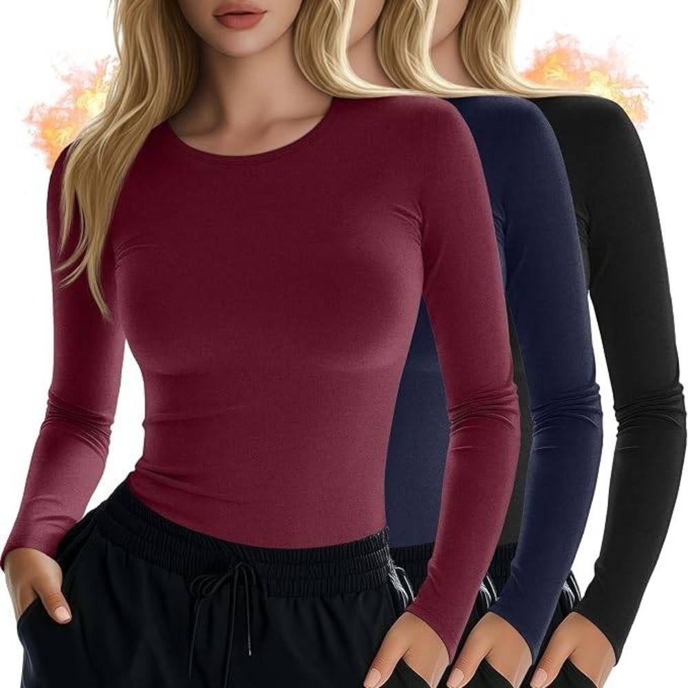 MSRP $48 Sweetyweee 3 Pack Women's M Thermal Underscrub Shirts Long Sleeve